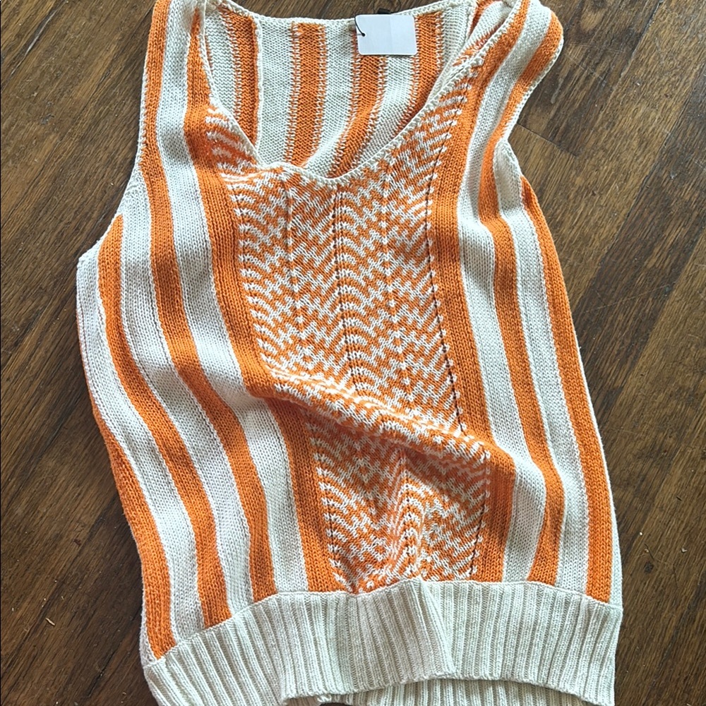 Orange and cream knit sleeveless top